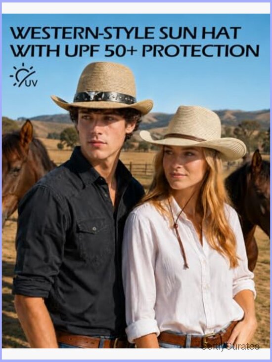 Straw Cowboy Hat with Chin Strap, UPF 50+ Sun Protection, Adjustable Sizing main image 4